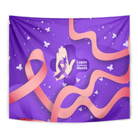 Lupus Awareness Tapestry Her Fight Is My Fight - Purple Ribbon Butterfly Wave Style