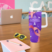 Lupus Awareness Tumbler With Handle Her Fight Is My Fight - Purple Ribbon Butterfly Wave Style