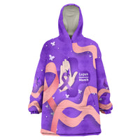 Lupus Awareness Wearable Blanket Hoodie Her Fight Is My Fight - Purple Ribbon Butterfly Wave Style