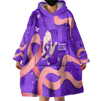 Lupus Awareness Wearable Blanket Hoodie Her Fight Is My Fight - Purple Ribbon Butterfly Wave Style