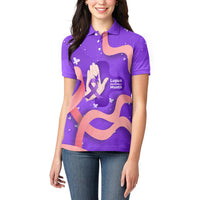 Lupus Awareness Women Polo Shirt Her Fight Is My Fight - Purple Ribbon Butterfly Wave Style