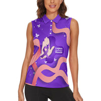 Lupus Awareness Women Sleeveless Polo Shirt Her Fight Is My Fight - Purple Ribbon Butterfly Wave Style