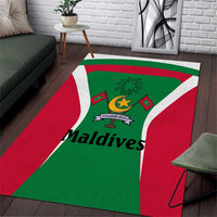 Maldives National Flag and Emblem Area Rug with Green Red White Colorblock Design