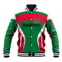 Maldives National Flag and Emblem Baseball Jacket with Green Red White Colorblock Design
