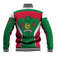 Maldives National Flag and Emblem Baseball Jacket with Green Red White Colorblock Design