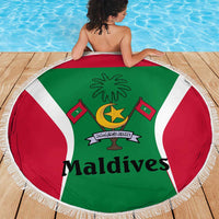 Maldives National Flag and Emblem Beach Blanket with Green Red White Colorblock Design