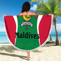 Maldives National Flag and Emblem Beach Blanket with Green Red White Colorblock Design
