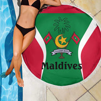 Maldives National Flag and Emblem Beach Blanket with Green Red White Colorblock Design