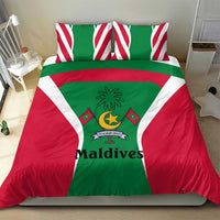 Maldives National Flag and Emblem Bedding Set with Green Red White Colorblock Design