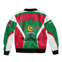 Maldives National Flag and Emblem Bomber Jacket with Green Red White Colorblock Design