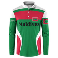 Maldives National Flag and Emblem Button Sweatshirt with Green Red White Colorblock Design