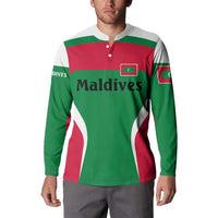 Maldives National Flag and Emblem Button Sweatshirt with Green Red White Colorblock Design