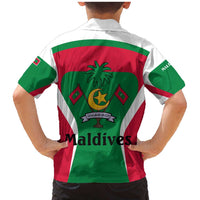 Maldives National Flag and Emblem Family Matching Mermaid Dress and Hawaiian Shirt with Green Red White Colorblock Design