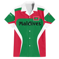 Maldives National Flag and Emblem Family Matching Off The Shoulder Long Sleeve Dress and Hawaiian Shirt with Green Red White Colorblock Design