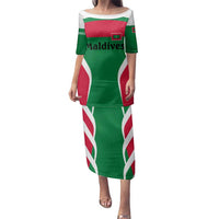 Maldives National Flag and Emblem Family Matching Puletasi and Hawaiian Shirt with Green Red White Colorblock Design