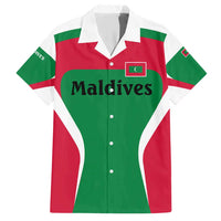 Maldives National Flag and Emblem Family Matching Short Sleeve Bodycon Dress and Hawaiian Shirt with Green Red White Colorblock Design