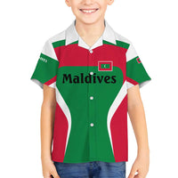 Maldives National Flag and Emblem Family Matching Tank Maxi Dress and Hawaiian Shirt with Green Red White Colorblock Design