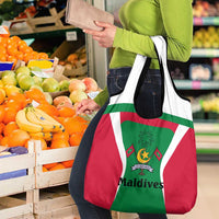Maldives National Flag and Emblem Grocery Bag with Green Red White Colorblock Design