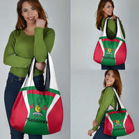 Maldives National Flag and Emblem Grocery Bag with Green Red White Colorblock Design