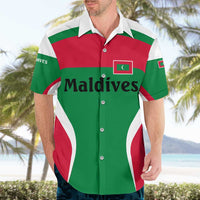 Maldives National Flag and Emblem Hawaiian Shirt with Green Red White Colorblock Design