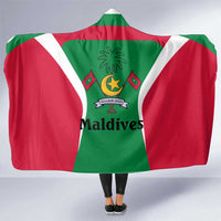 Maldives National Flag and Emblem Hooded Blanket with Green Red White Colorblock Design