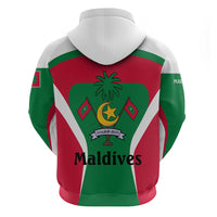 Maldives National Flag and Emblem Hoodie with Green Red White Colorblock Design
