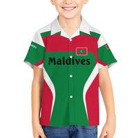 Maldives National Flag and Emblem Kid Hawaiian Shirt with Green Red White Colorblock Design