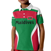 Maldives National Flag and Emblem Kid Polo Shirt with Green Red White Colorblock Design