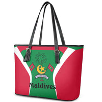 Maldives National Flag and Emblem Leather Tote Bag with Green Red White Colorblock Design