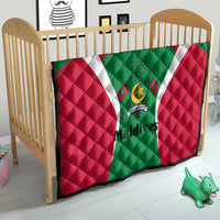 Maldives National Flag and Emblem Quilt with Green Red White Colorblock Design