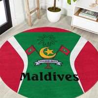 Maldives National Flag and Emblem Round Carpet with Green Red White Colorblock Design