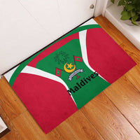 Maldives National Flag and Emblem Rubber Doormat with Green Red White Colorblock Design