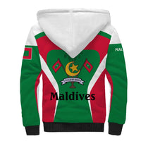 Maldives National Flag and Emblem Sherpa Hoodie with Green Red White Colorblock Design