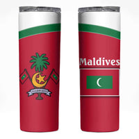 Maldives National Flag and Emblem Skinny Tumbler with Green Red White Colorblock Design