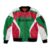 Maldives National Flag and Emblem Sleeve Zip Bomber Jacket with Green Red White Colorblock Design