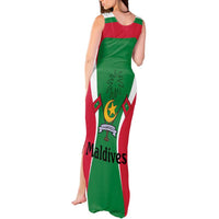 Maldives National Flag and Emblem Tank Maxi Dress with Green Red White Colorblock Design