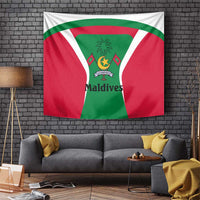 Maldives National Flag and Emblem Tapestry with Green Red White Colorblock Design