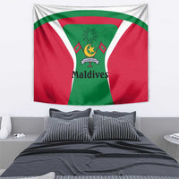 Maldives National Flag and Emblem Tapestry with Green Red White Colorblock Design