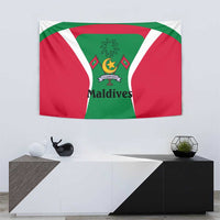 Maldives National Flag and Emblem Tapestry with Green Red White Colorblock Design