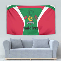 Maldives National Flag and Emblem Tapestry with Green Red White Colorblock Design