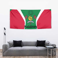 Maldives National Flag and Emblem Tapestry with Green Red White Colorblock Design