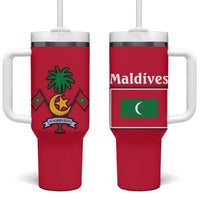 Maldives National Flag and Emblem Tumbler With Handle with Green Red White Colorblock Design