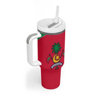 Maldives National Flag and Emblem Tumbler With Handle with Green Red White Colorblock Design