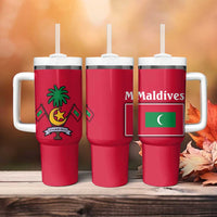 Maldives National Flag and Emblem Tumbler With Handle with Green Red White Colorblock Design