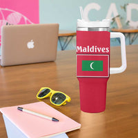 Maldives National Flag and Emblem Tumbler With Handle with Green Red White Colorblock Design