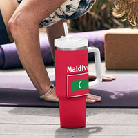 Maldives National Flag and Emblem Tumbler With Handle with Green Red White Colorblock Design