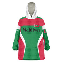 Maldives National Flag and Emblem Wearable Blanket Hoodie with Green Red White Colorblock Design