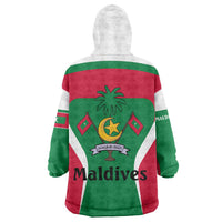 Maldives National Flag and Emblem Wearable Blanket Hoodie with Green Red White Colorblock Design