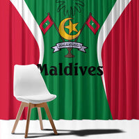 Maldives National Flag and Emblem Window Curtain with Green Red White Colorblock Design