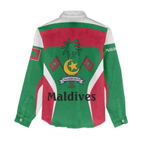 Maldives National Flag and Emblem Women Casual Shirt with Green Red White Colorblock Design